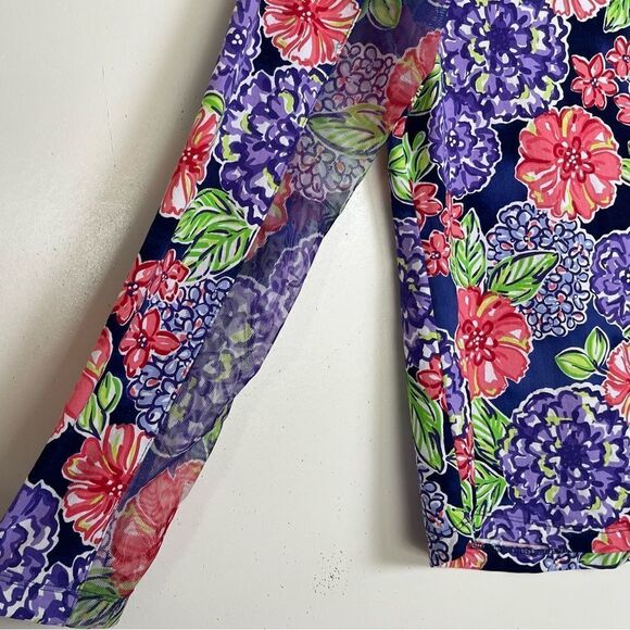 IBKUL Larisa Print Top Crew Neck Long Sleeve UPF 50+ Hydrangea Floral Mesh Small - Picture 4 of 10